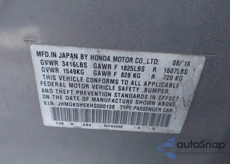 2017 Honda Fit Lx from USA, damaged, VIN JHMGK5H5XHS000138